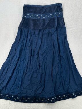 Boho Indie Deadstock Y2K Ruby N Style Navy Embroidered Beaded Maxi Skirt